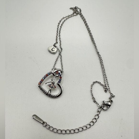 NIB Joycuff "Just dance" silver tone and rhinestone heart with dancer necklace! - Picture 5 of 9